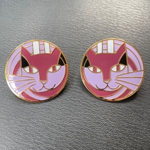Meow signed vintage enamel cat earrings